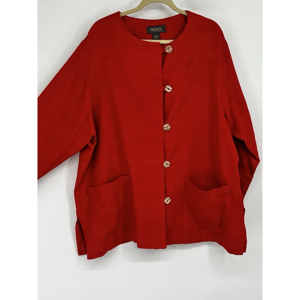 Women's Raw Silk Jacket Size 22 24 Red Layering Lagenlook Art Teacher Made USA